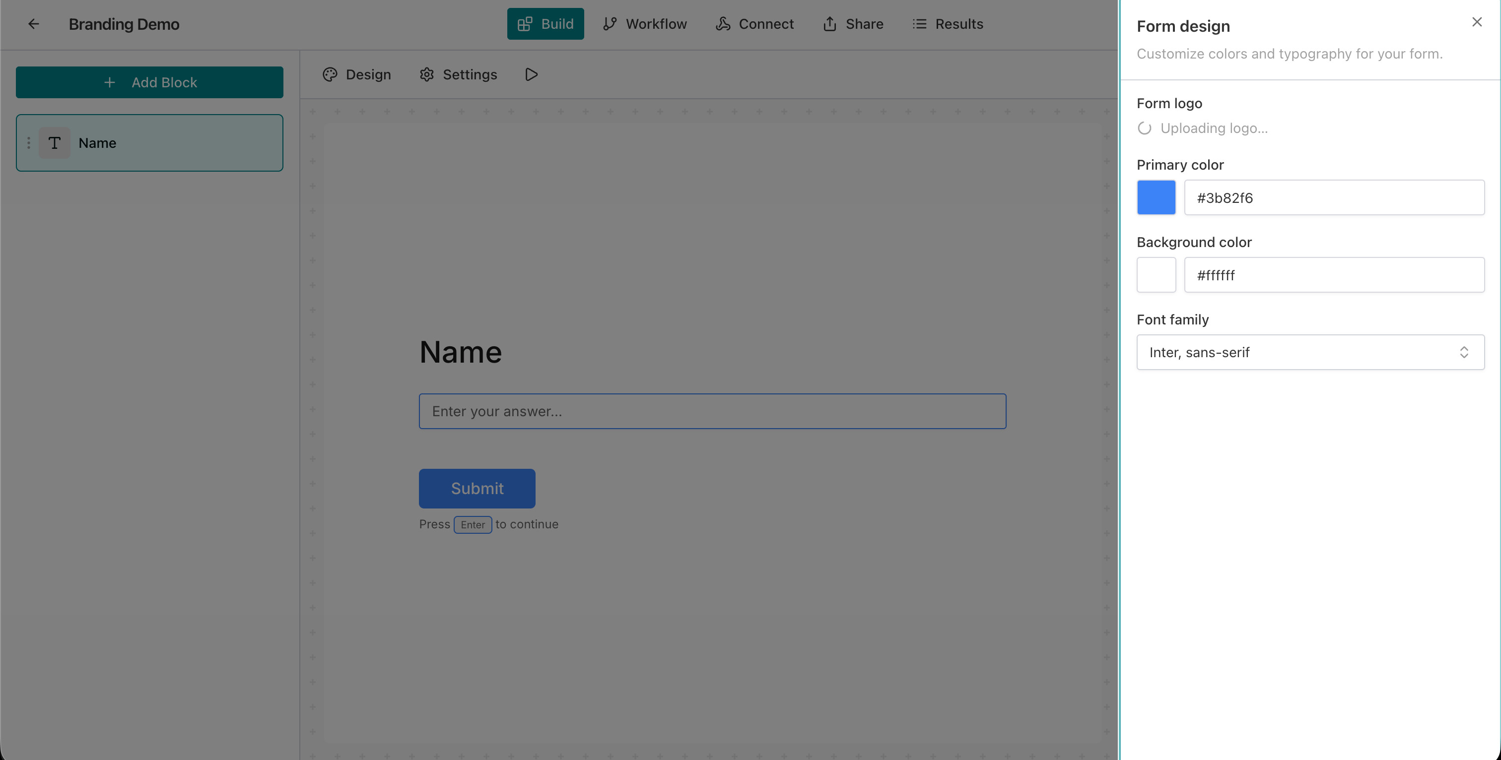 Logo upload in progress