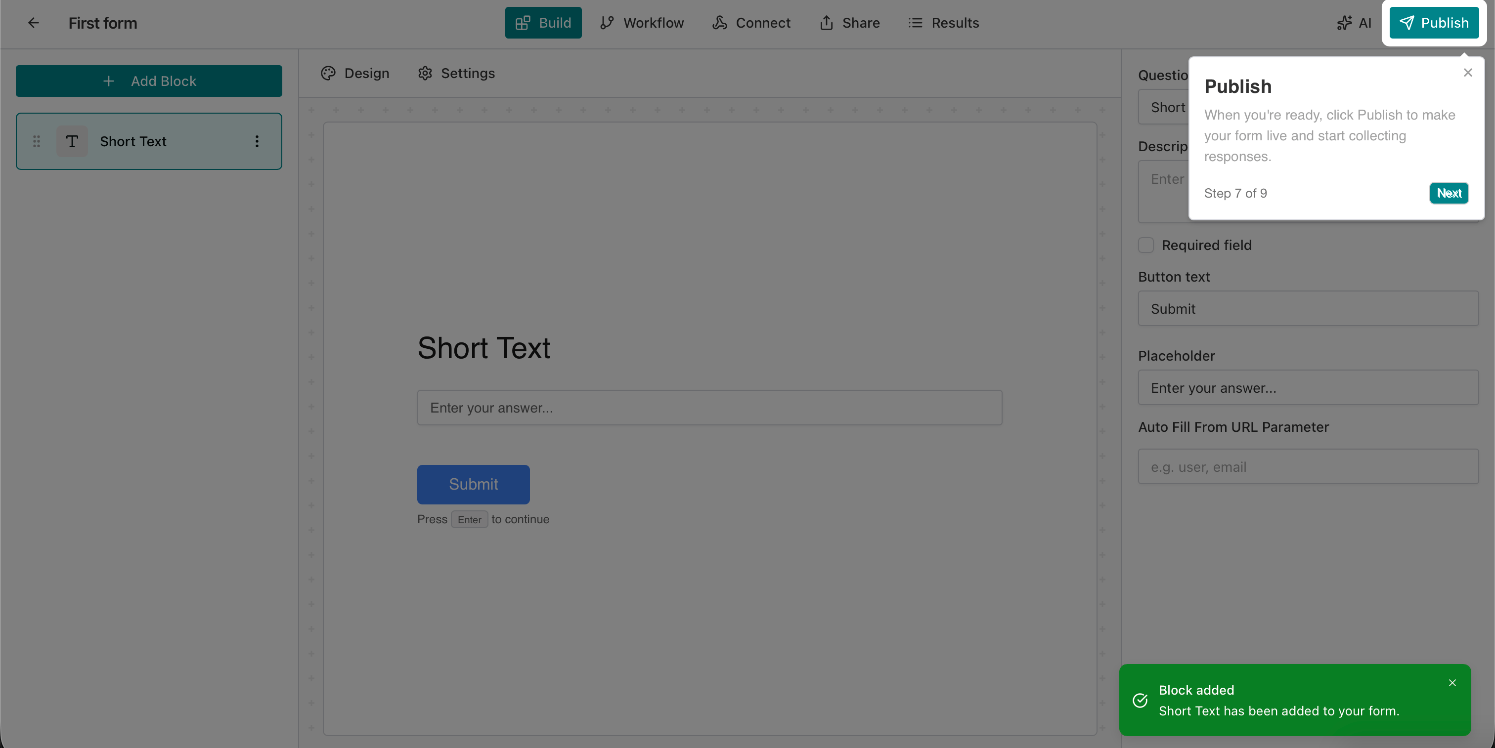 AntForms Step 7 of 9: Click Publish to make your form live